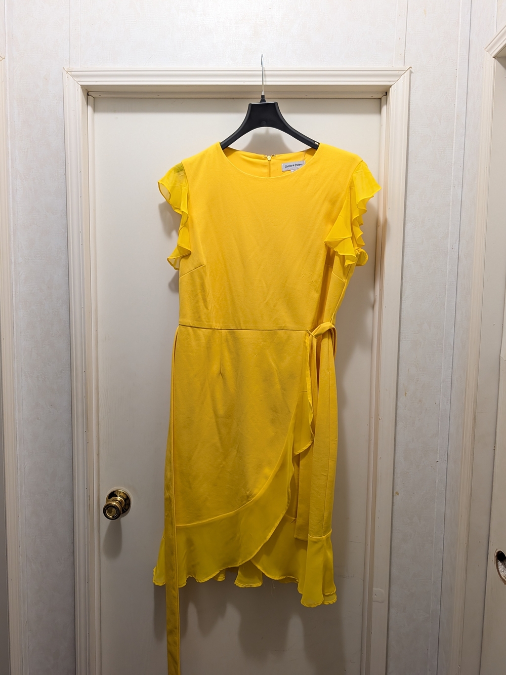Shelby & Palmer Sunny Yellow Ruffle Wrap-Style Midi Dress